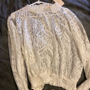 BNWT WHITE stretchy lace see-through crop top 3x